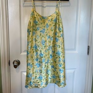 Yellow floral satin dress